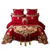 100 pieces of brocade embroidery wedding four-piece set, all-cotton bright red wedding supplies bed sheets and bed covers, pure cotton multi-piece set Item Picture